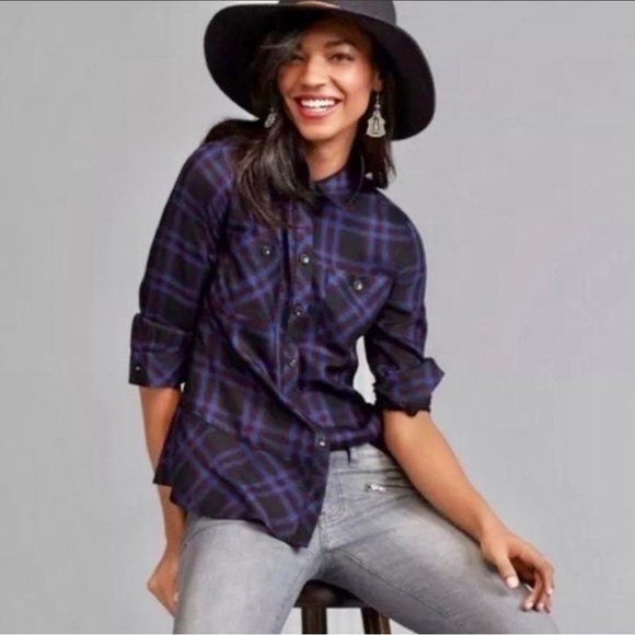 Cabi Style 3431 Check Shirt Moody Plaid Peplum - Picture 1 of 6